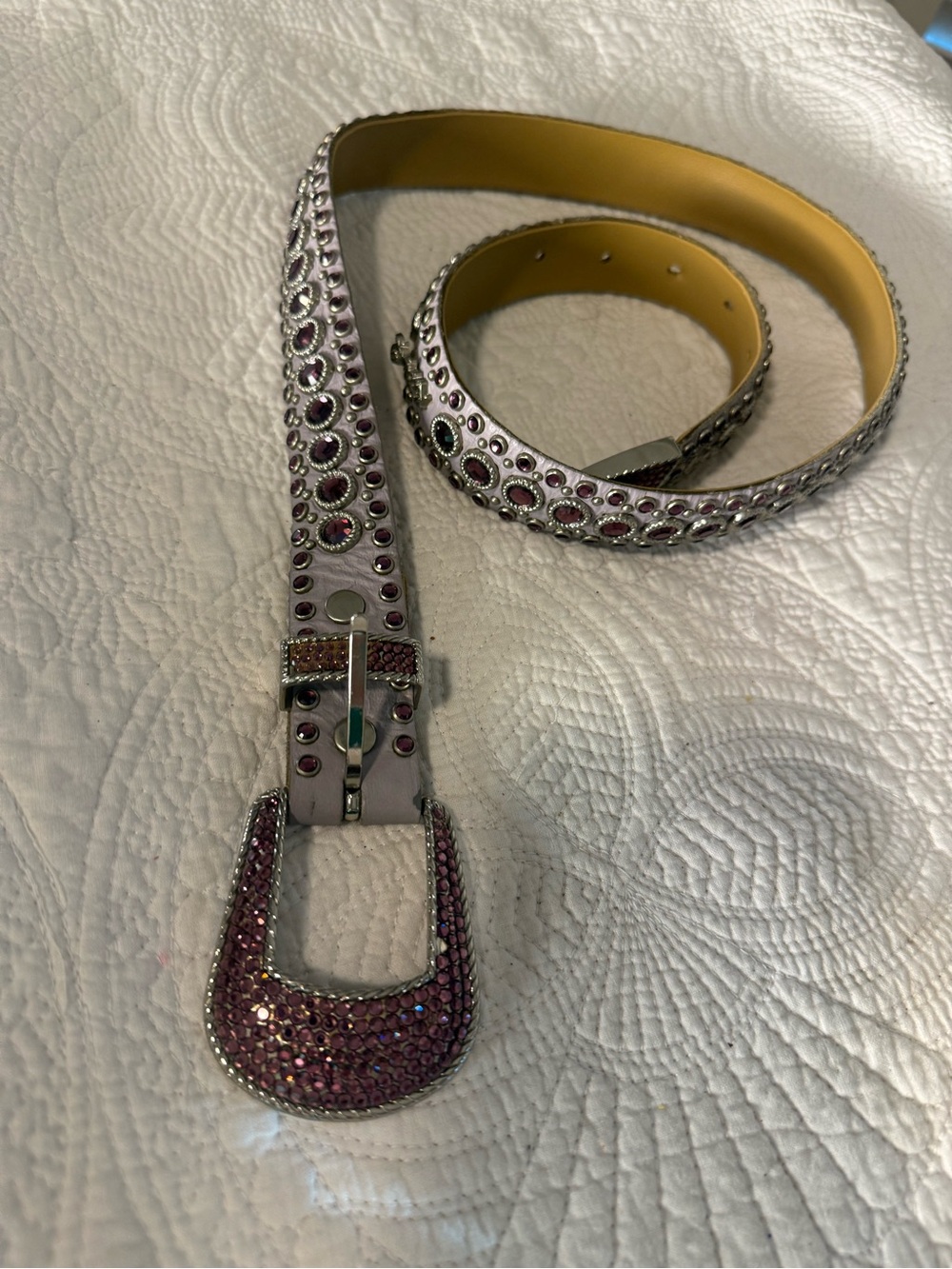 Vintage Kippy’s Purple Crystal Leather Western Belt Y2K 36”